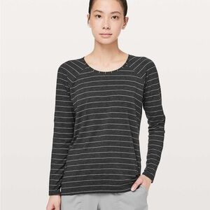 Lululemon Athletica Black and Gray Striped Long Sleeve Top
